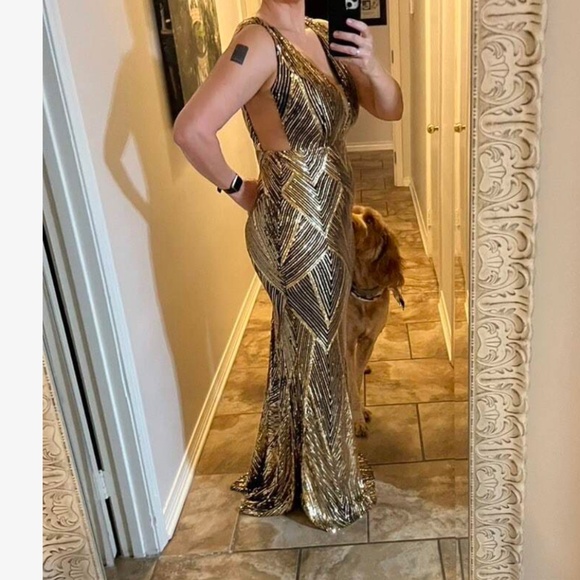 Luxe Sequin Cut out High Waisted Party Evening Formal Wedding Dress - Picture 8 of 12